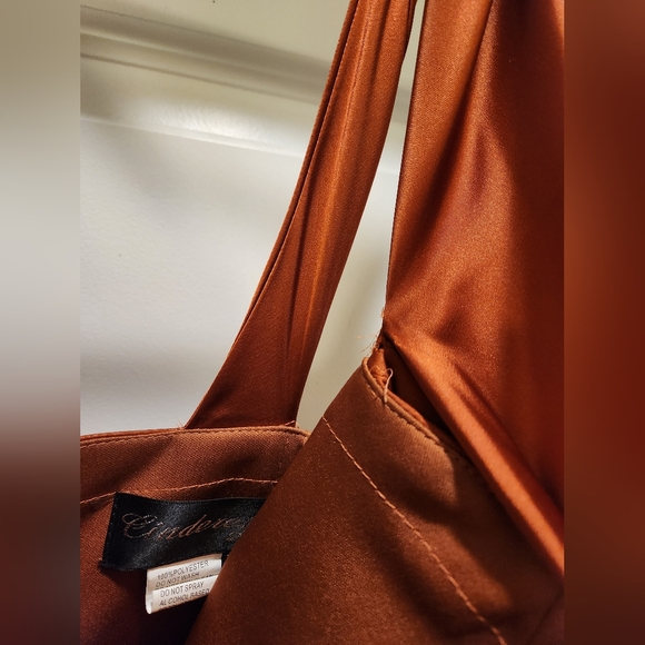 Cinderella Divine Burnt Orange Cowl Neck Gown - Picture 3 of 5